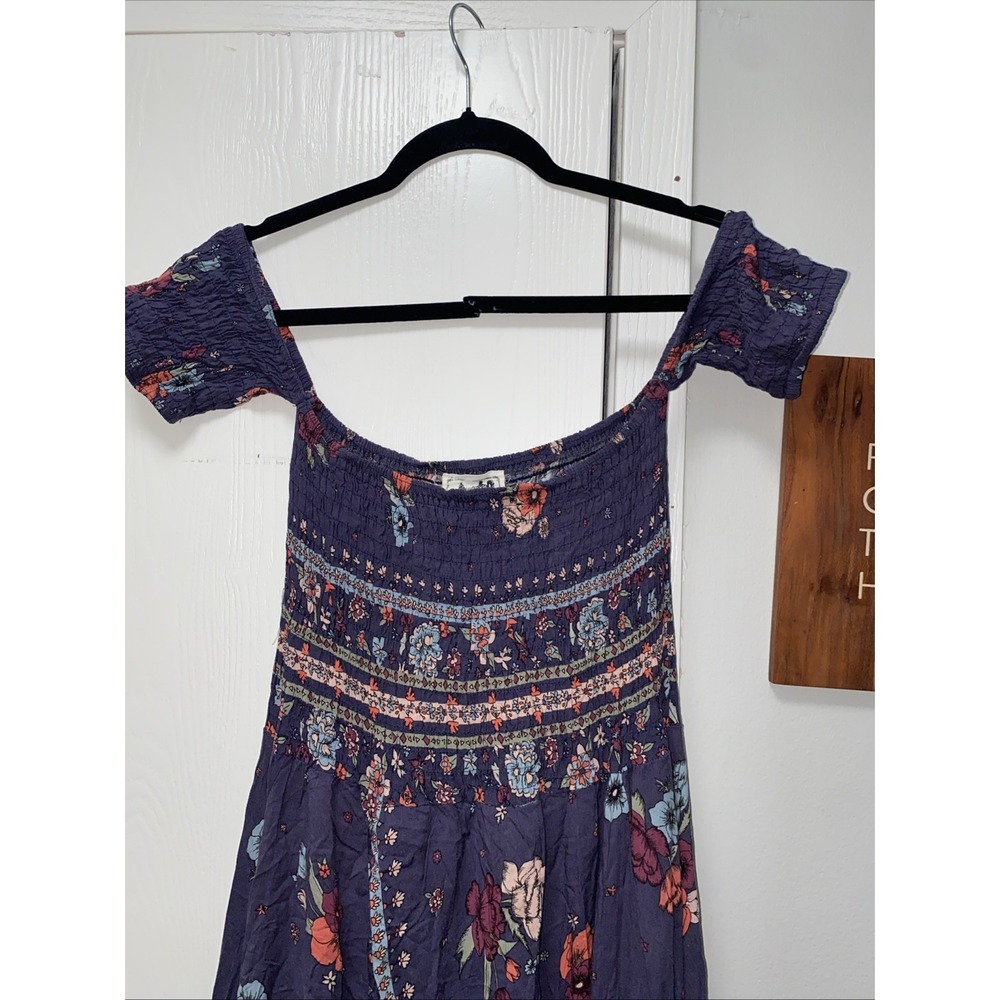 Jaase Small Blue Purplish Floral Boho Off Shoulder Smocked Midi Dress Beautiful - Picture 3 of 11